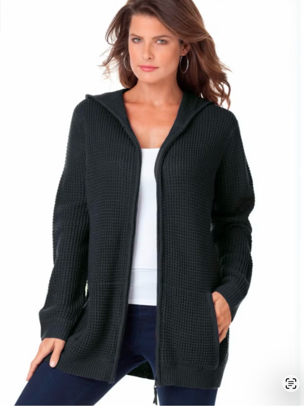 Waffle Knit Zip Front Hoodie